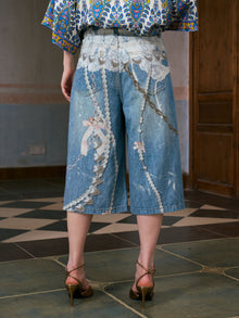 Baroque Pearl-Embellished Denim Shorts