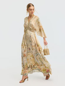Garden Print Mulberry Silk Dress