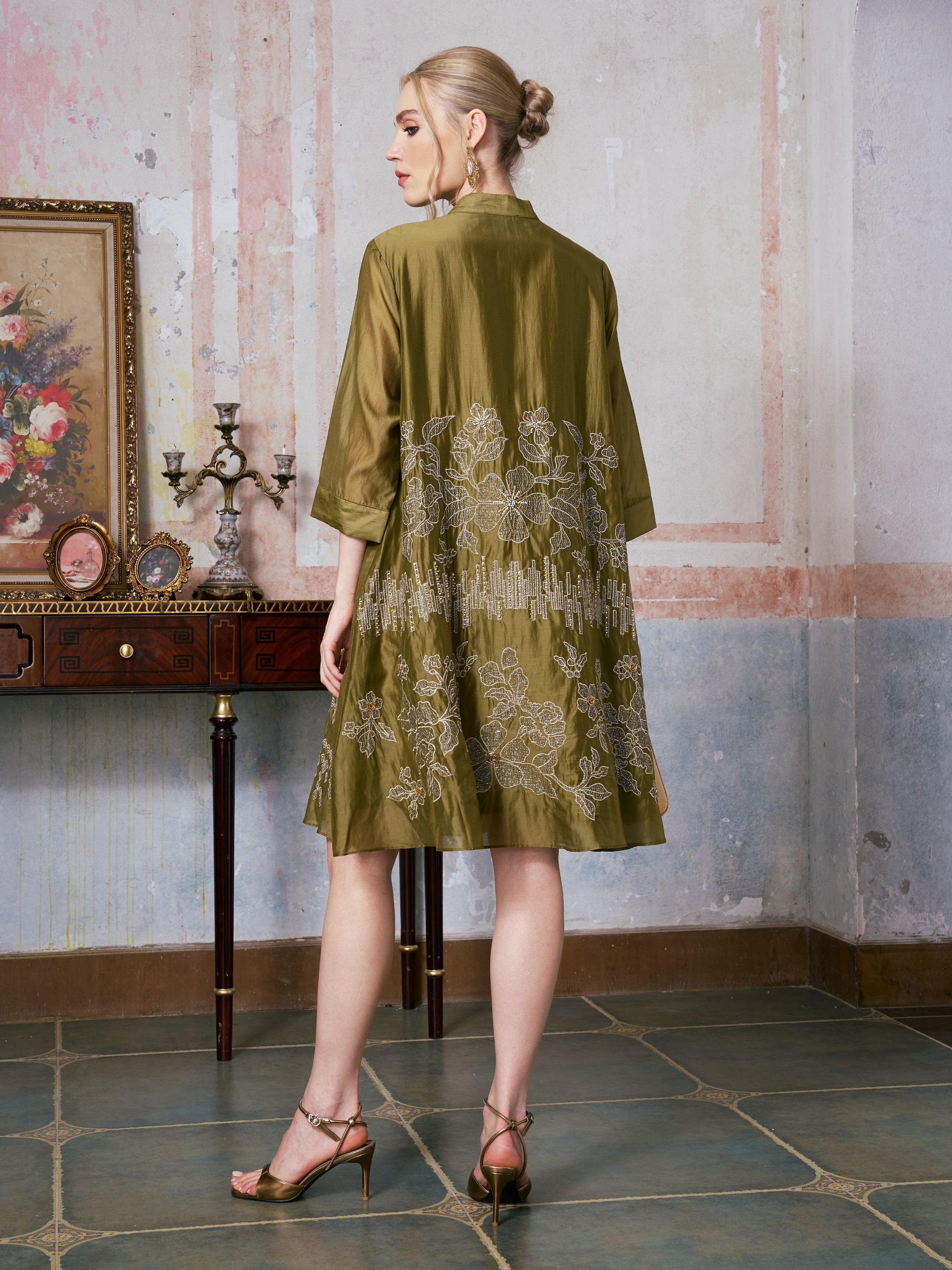 Beaded Embroidered Shirt Dress