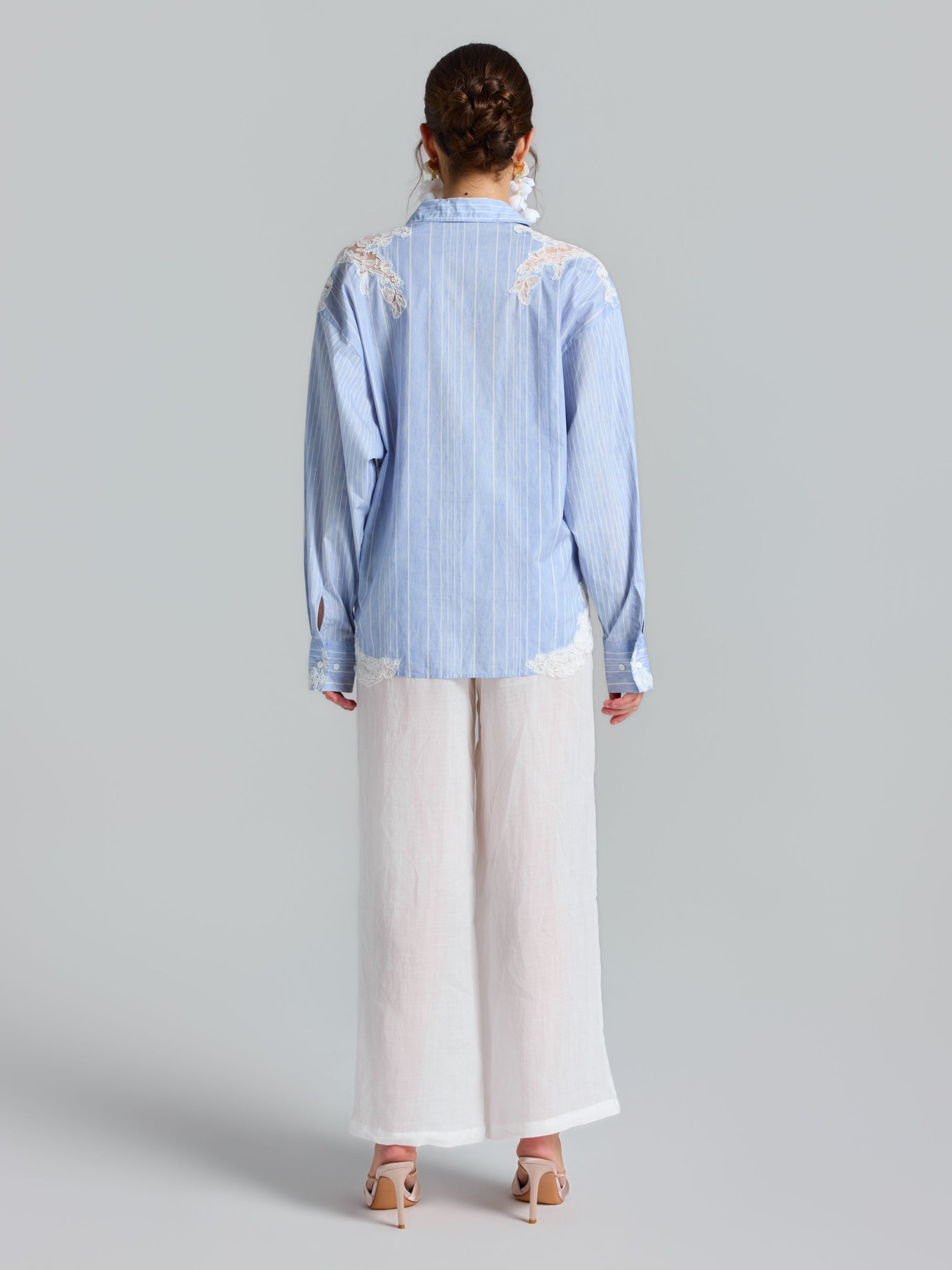 Lace Patchwork Stripe Cotton Shirt