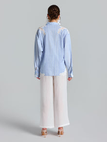Lace Patchwork Stripe Cotton Shirt