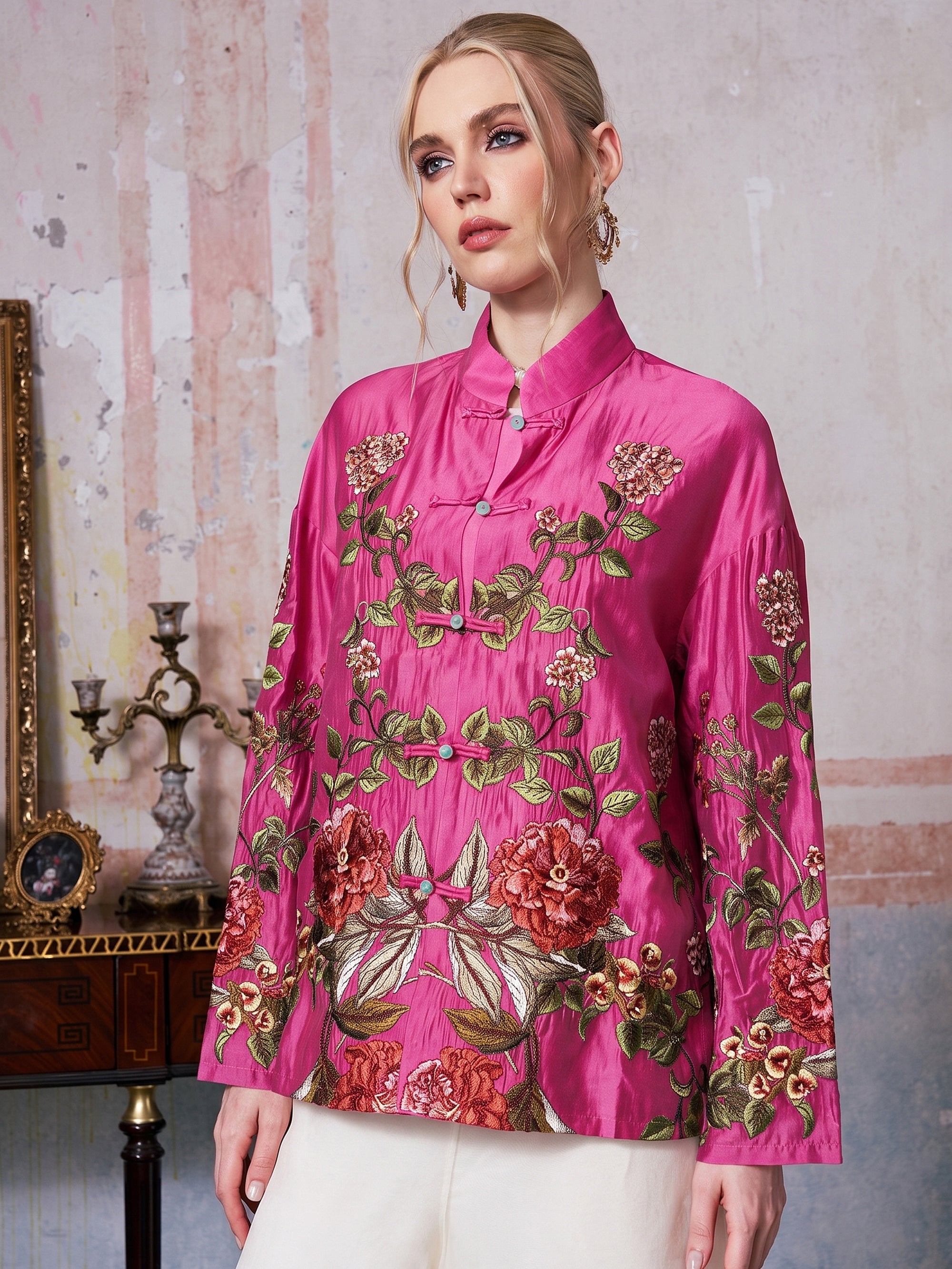 Floral Embroidered Tencel Jacket