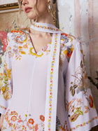 Floral Bird Print Silk Dress with Scarf
