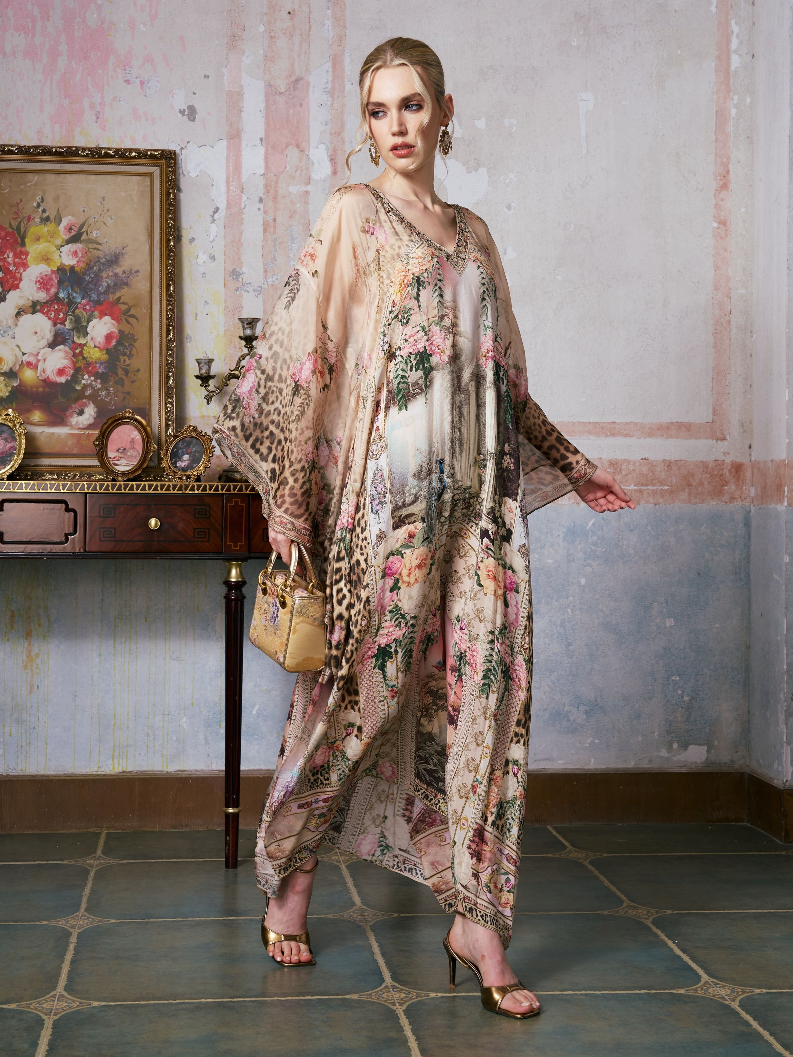 Printed Mulberry Silk Kaftan Dress