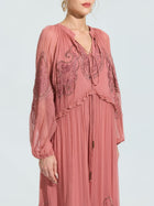 Paisley Embroidered Tie-Neck Dress
