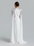 Crystal Cape Sleeve Evening Gown