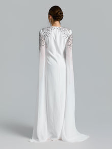 Crystal Cape Sleeve Evening Gown