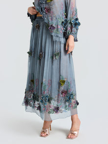 3D Floral Embroidered Silk Skirt