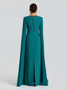 Beaded Cape Sleeve A-Line Gown