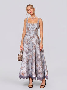 Jacquard Strapless Dress with Beaded Detail - Social Queen
