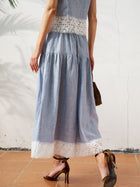 Lace Detail Linen Midi Skirt - Social Queen