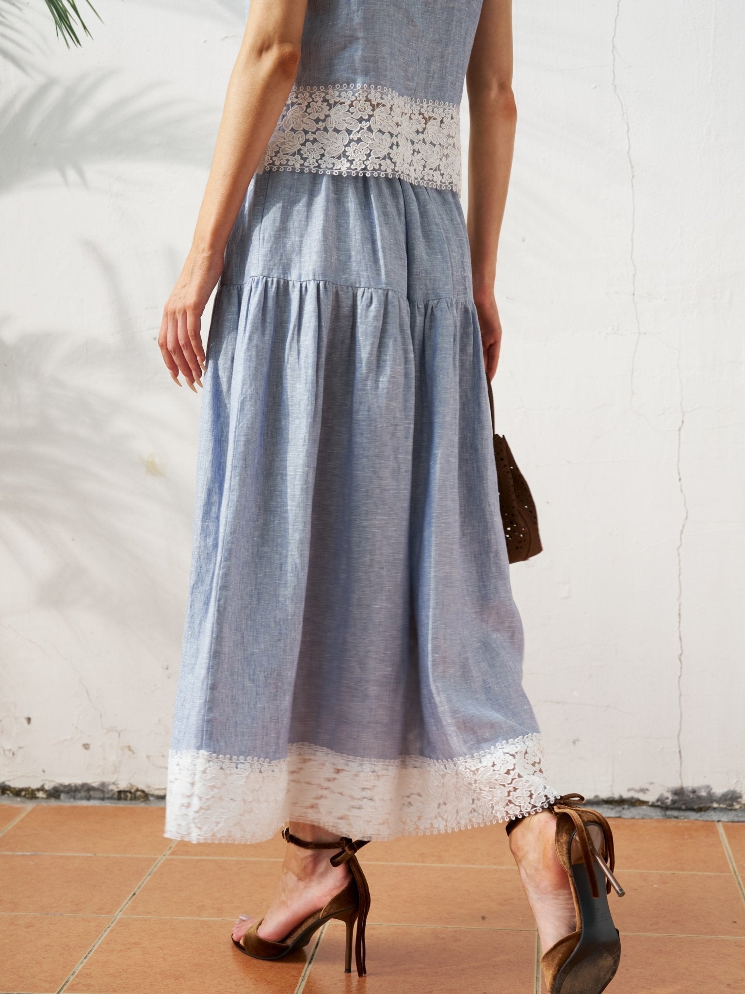 Lace Detail Linen Midi Skirt - Social Queen