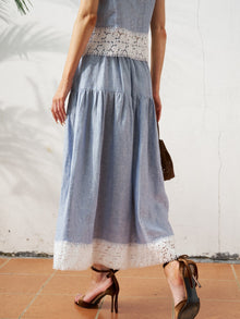Lace Detail Linen Midi Skirt - Social Queen