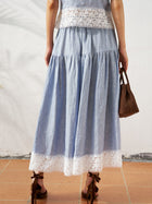 Lace Detail Linen Midi Skirt - Social Queen