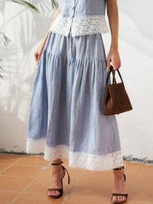 Lace Detail Linen Midi Skirt - Social Queen