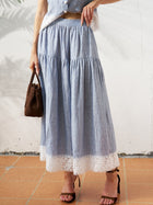 Lace Detail Linen Midi Skirt - Social Queen