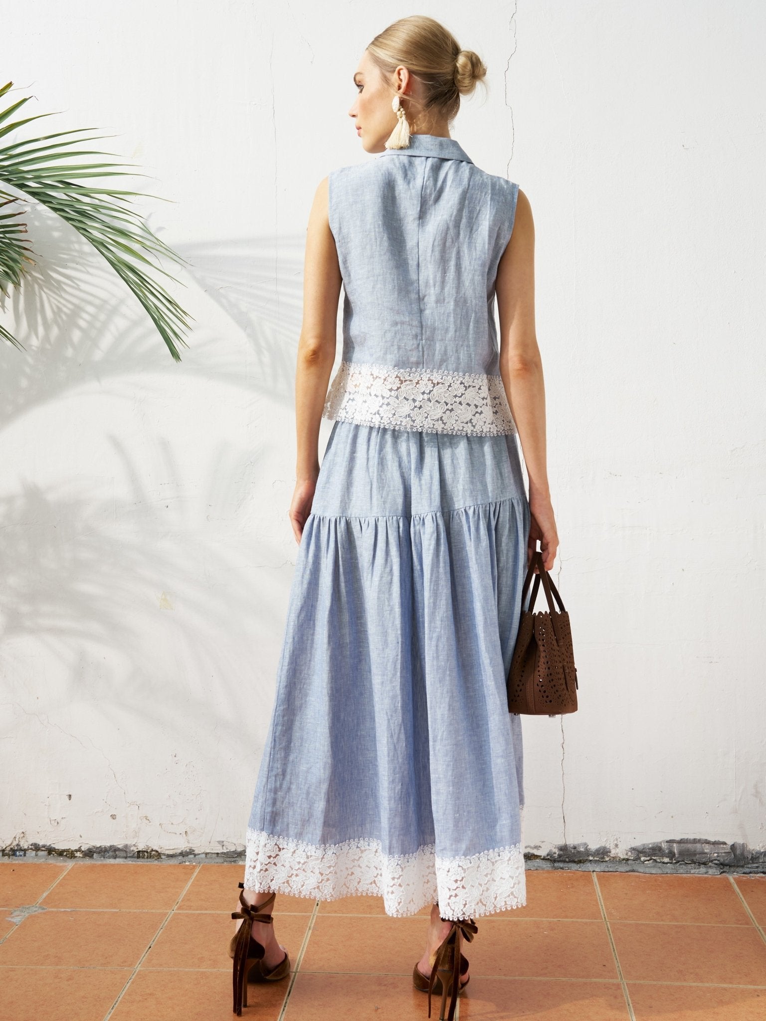 Lace Detail Linen Sleeveless Shirt - Social Queen