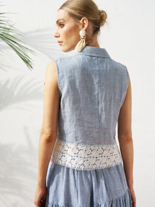 Lace Detail Linen Sleeveless Shirt - Social Queen