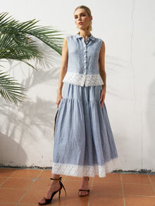 Lace Detail Linen Sleeveless Shirt - Social Queen