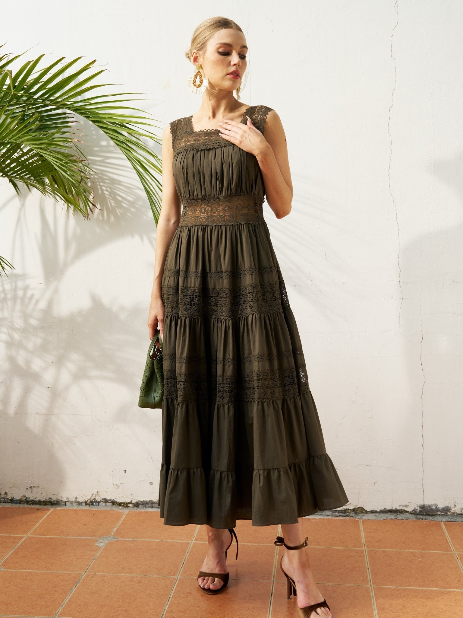 Lace Detail Pleated Cotton Dress - Social Queen
