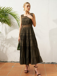 Lace Detail Pleated Cotton Dress - Social Queen