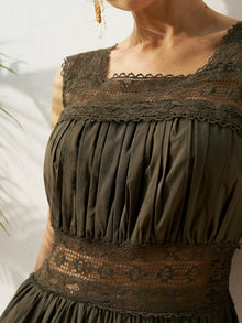 Lace Detail Pleated Cotton Dress - Social Queen