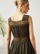 Lace Detail Pleated Cotton Dress - Social Queen