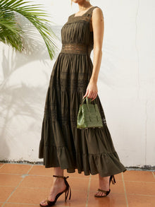 Lace Detail Pleated Cotton Dress - Social Queen