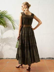 Lace Detail Pleated Cotton Dress - Social Queen