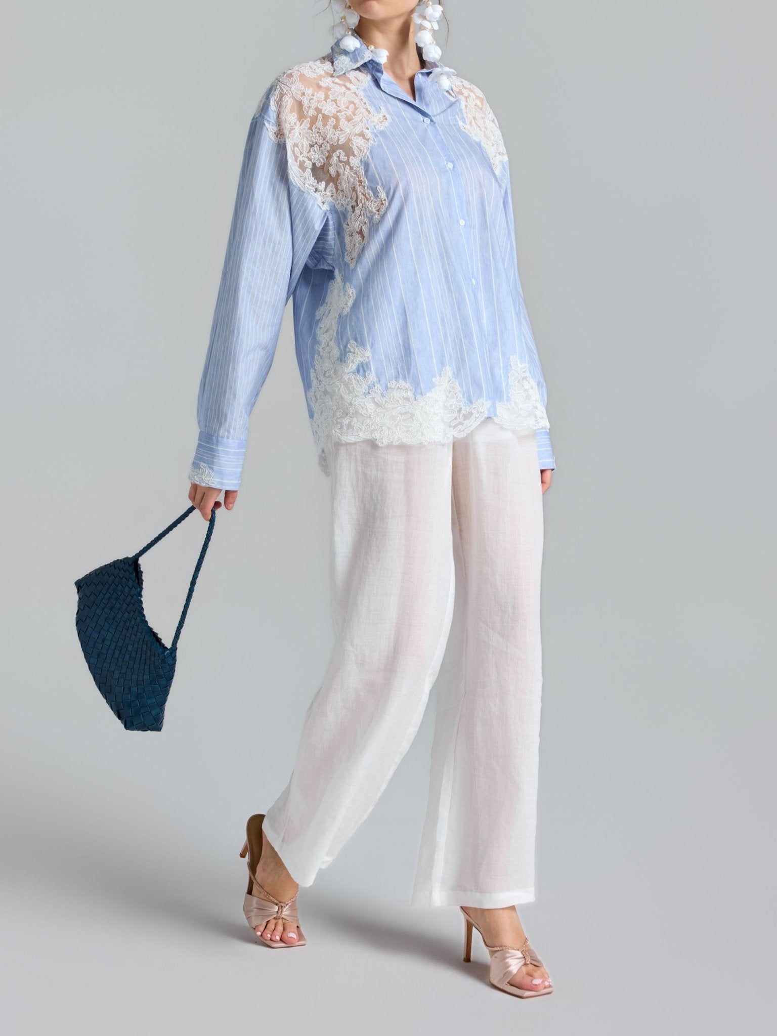 Lace Patchwork Stripe Cotton Shirt - Social Queen