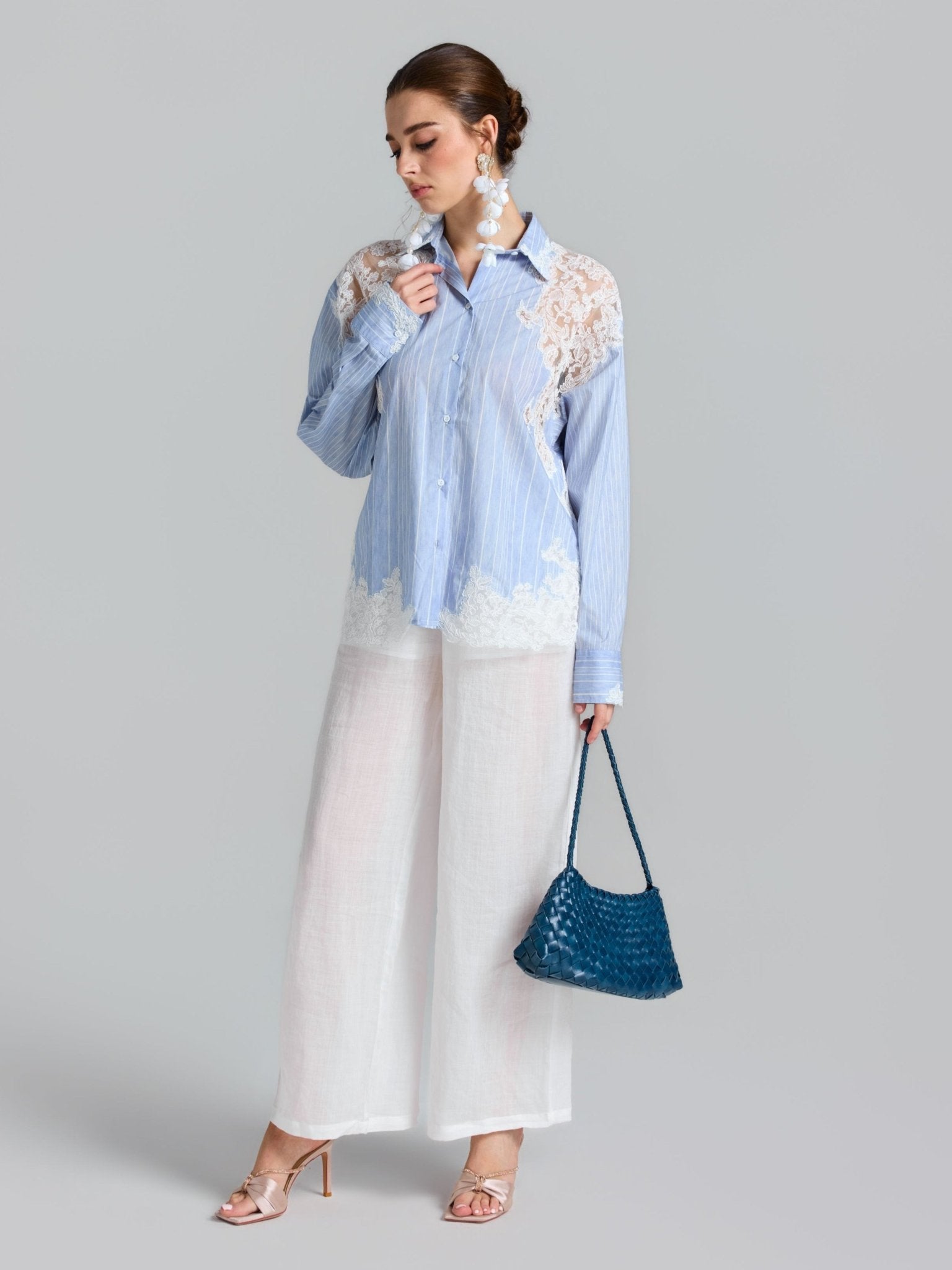 Lace Patchwork Stripe Cotton Shirt - Social Queen