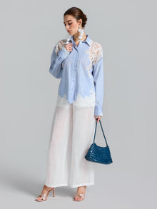 Lace Patchwork Stripe Cotton Shirt - Social Queen