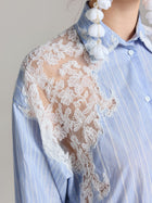Lace Patchwork Stripe Cotton Shirt - Social Queen