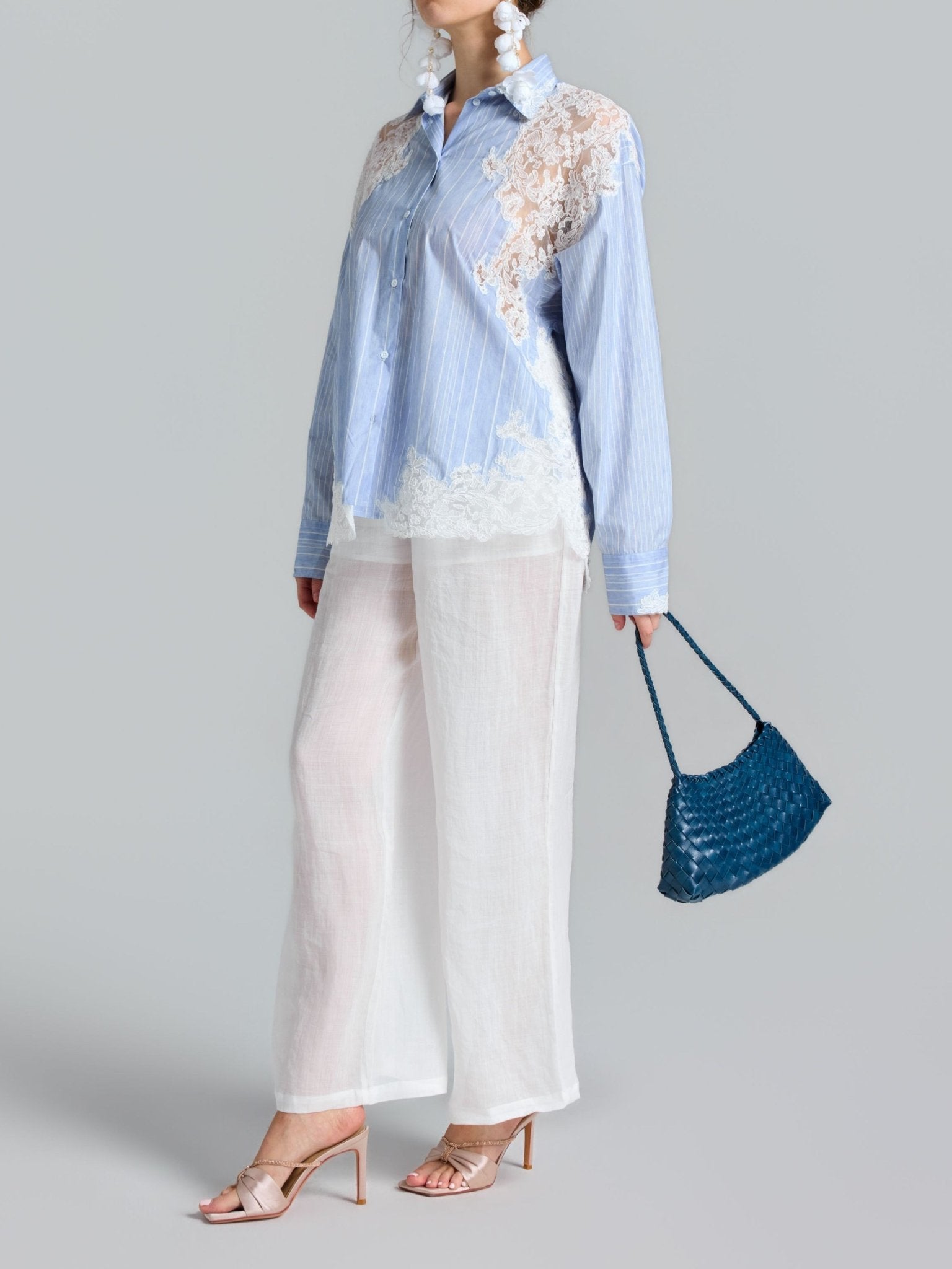 Lace Patchwork Stripe Cotton Shirt - Social Queen