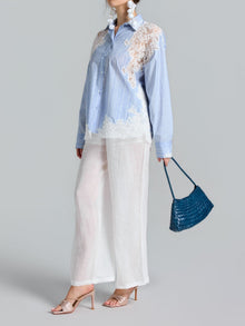 Lace Patchwork Stripe Cotton Shirt - Social Queen