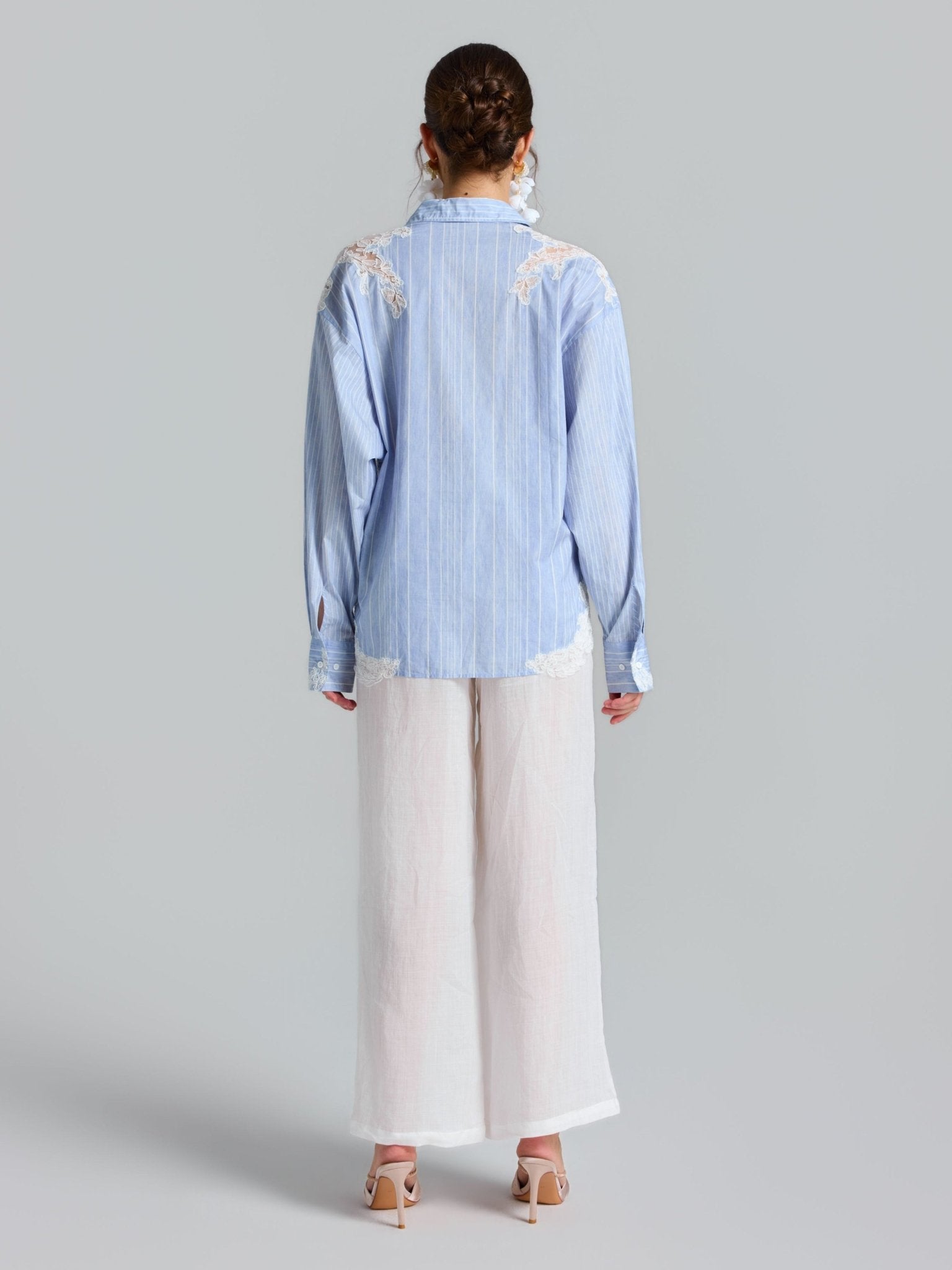 Lace Patchwork Stripe Cotton Shirt - Social Queen