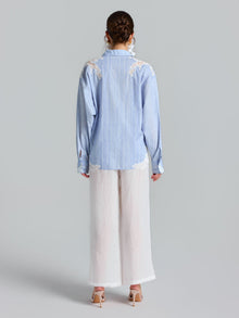 Lace Patchwork Stripe Cotton Shirt - Social Queen