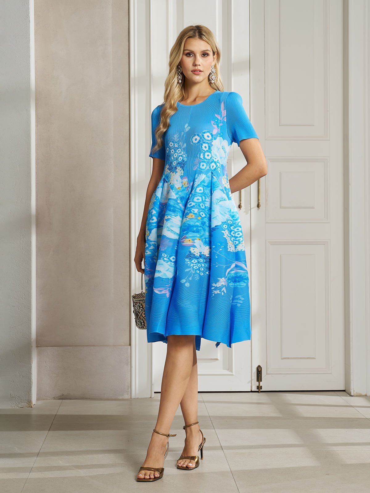 blue plisse dress LAKE / OS Womens dresses