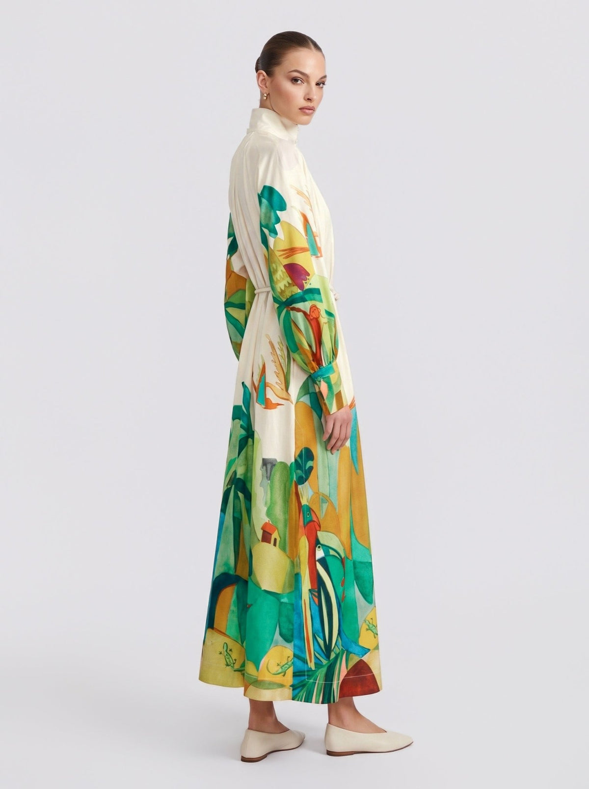 Landscape Art Print Cotton Shirtdress - Social Queen