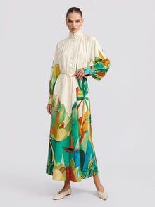 Landscape Art Print Cotton Shirtdress - Social Queen
