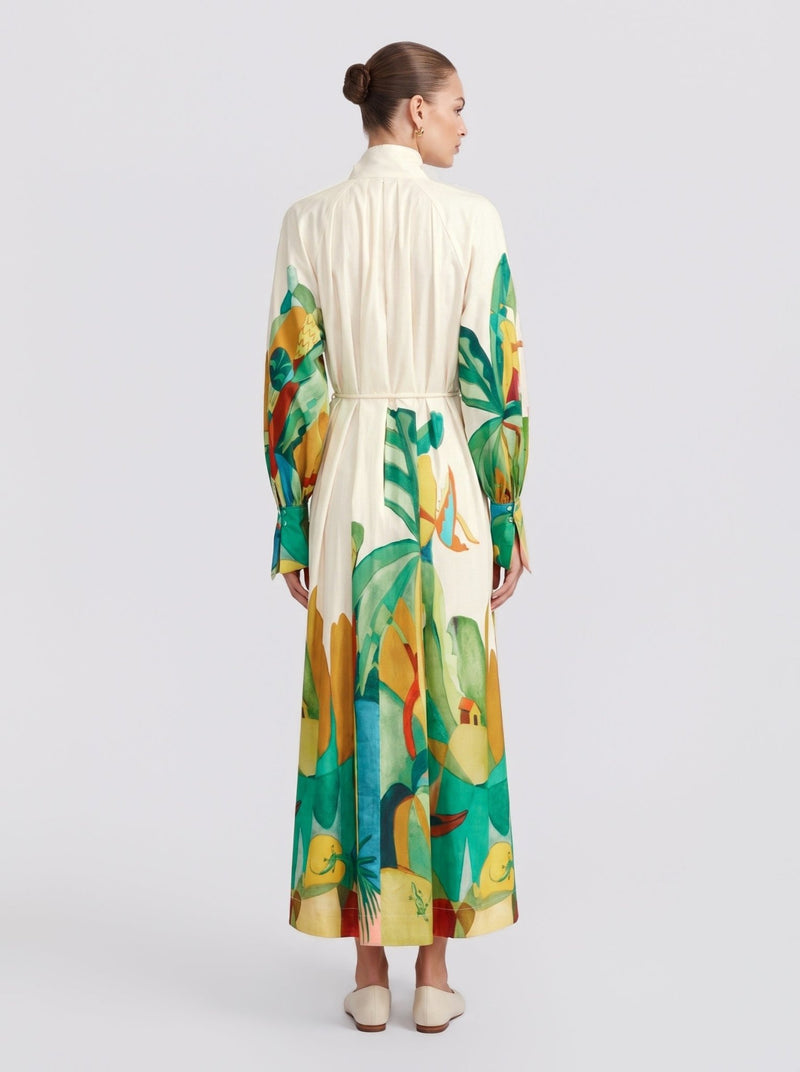 Landscape Art Print Cotton Shirtdress - Social Queen