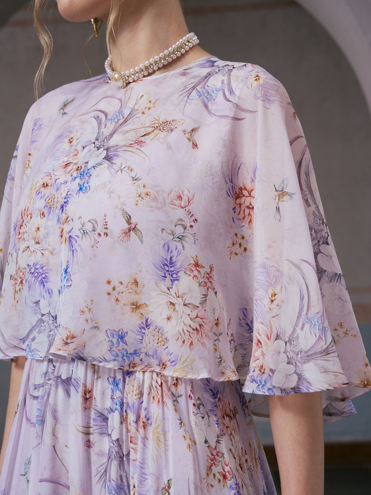 Lavender Print Silk Dress - Social Queen