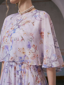 Lavender Print Silk Dress - Social Queen