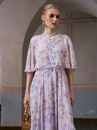 Lavender Print Silk Dress - Social Queen