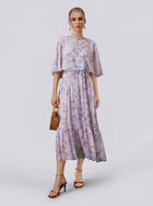 Lavender Print Silk Dress - Social Queen