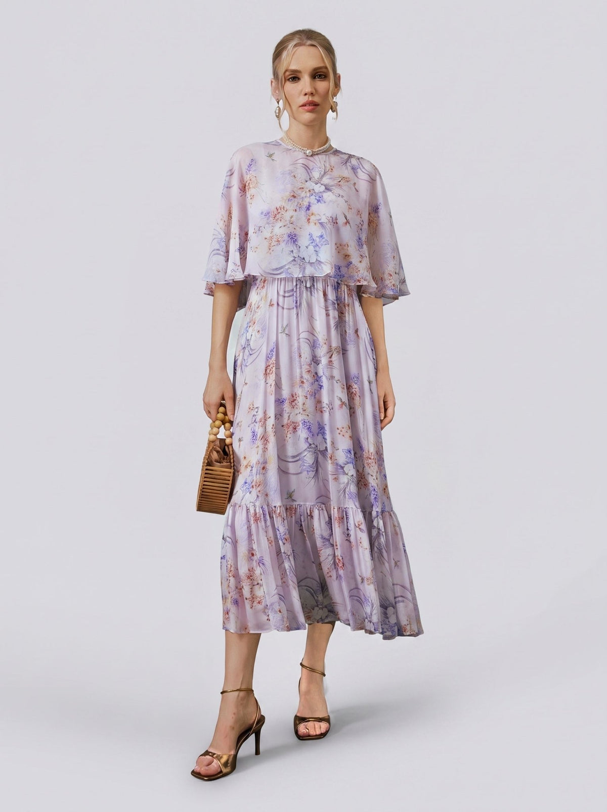 Lavender Print Silk Dress - Social Queen
