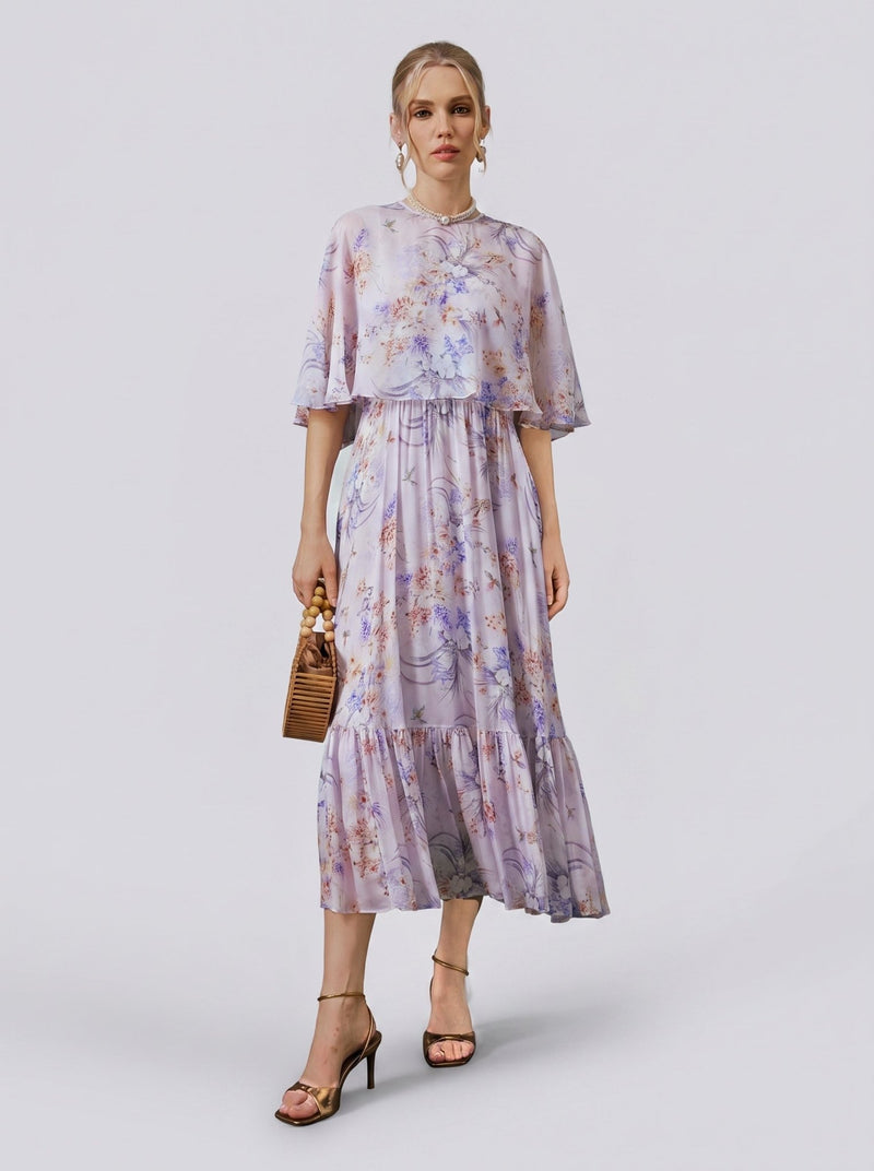 Lavender Print Silk Dress - Social Queen