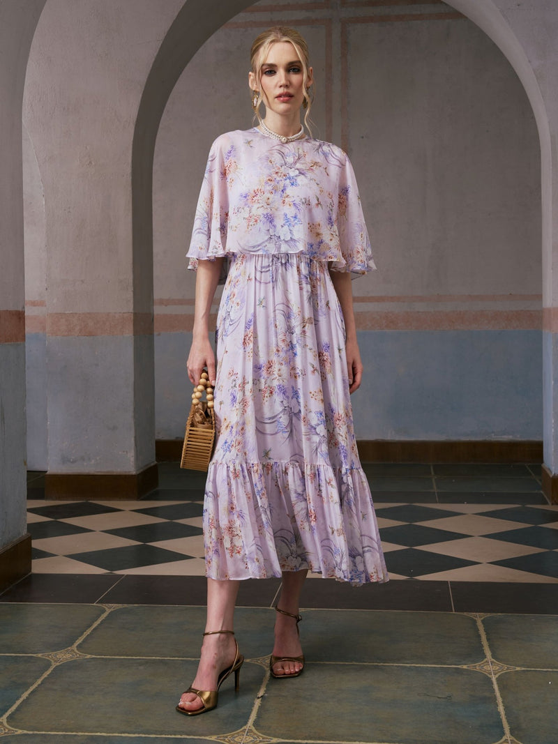 Lavender Print Silk Dress - Social Queen