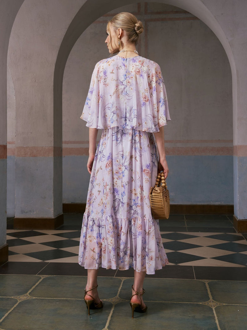 Lavender Print Silk Dress - Social Queen