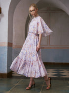 Lavender Print Silk Dress - Social Queen